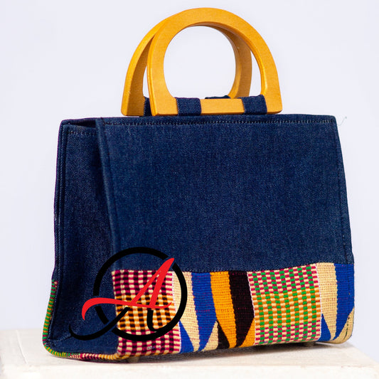 Denim Delight Handbag - Original Kente and Denim